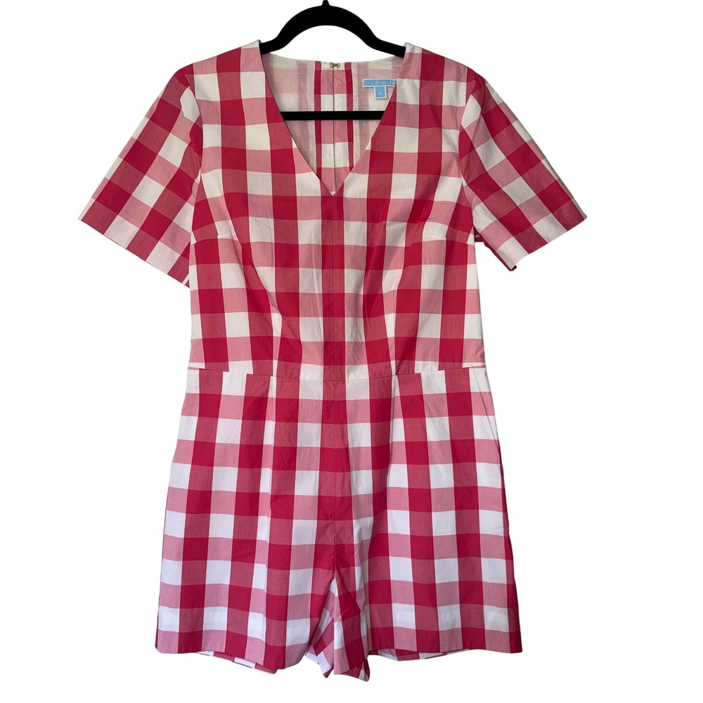 Draper James Melrose Romper  Red White‎ Gingham Cotton 8 V-Neck Short Sleeve